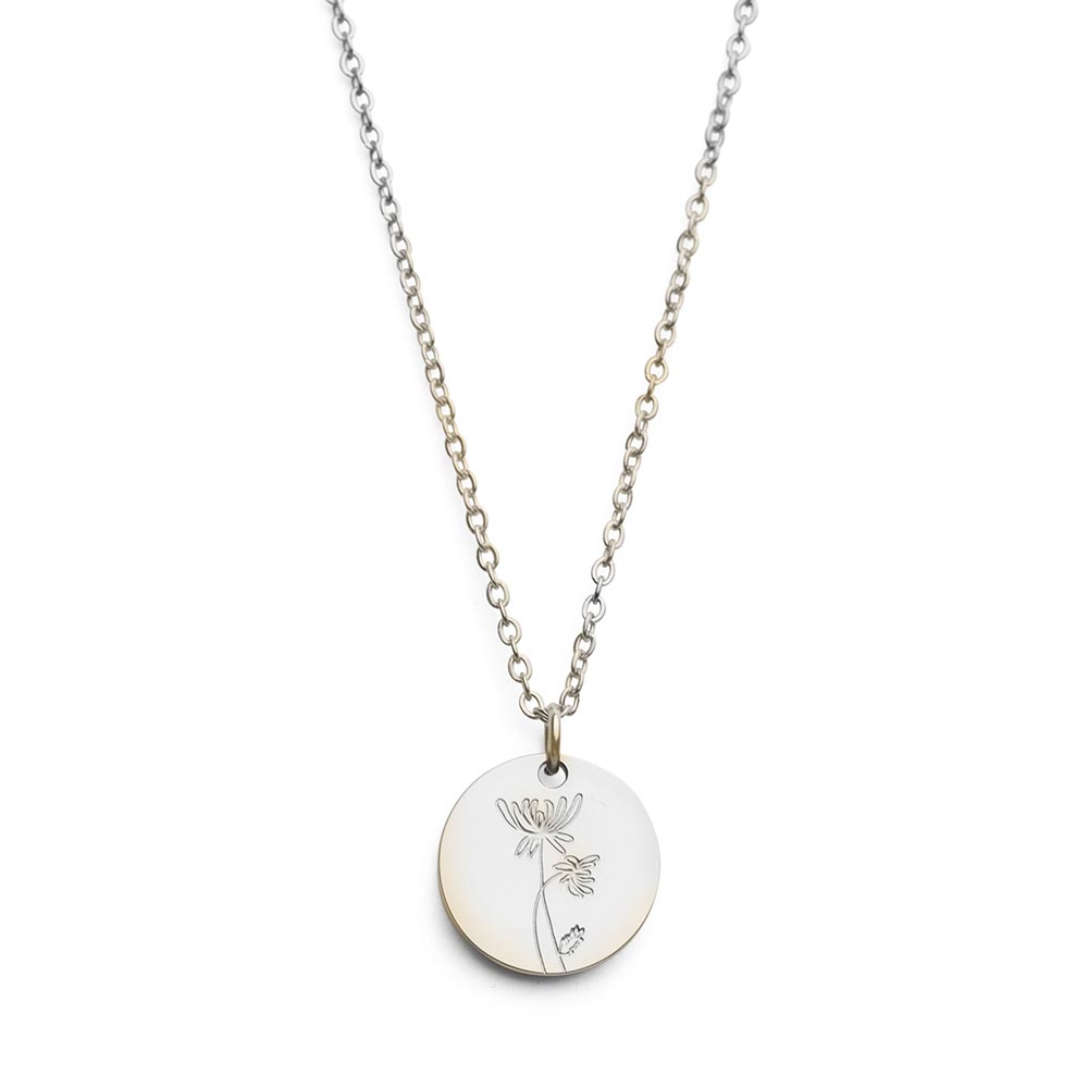 Geboortemaand Ketting - Geboortebloem RVS - Persoonlijke Ketting - Zilver