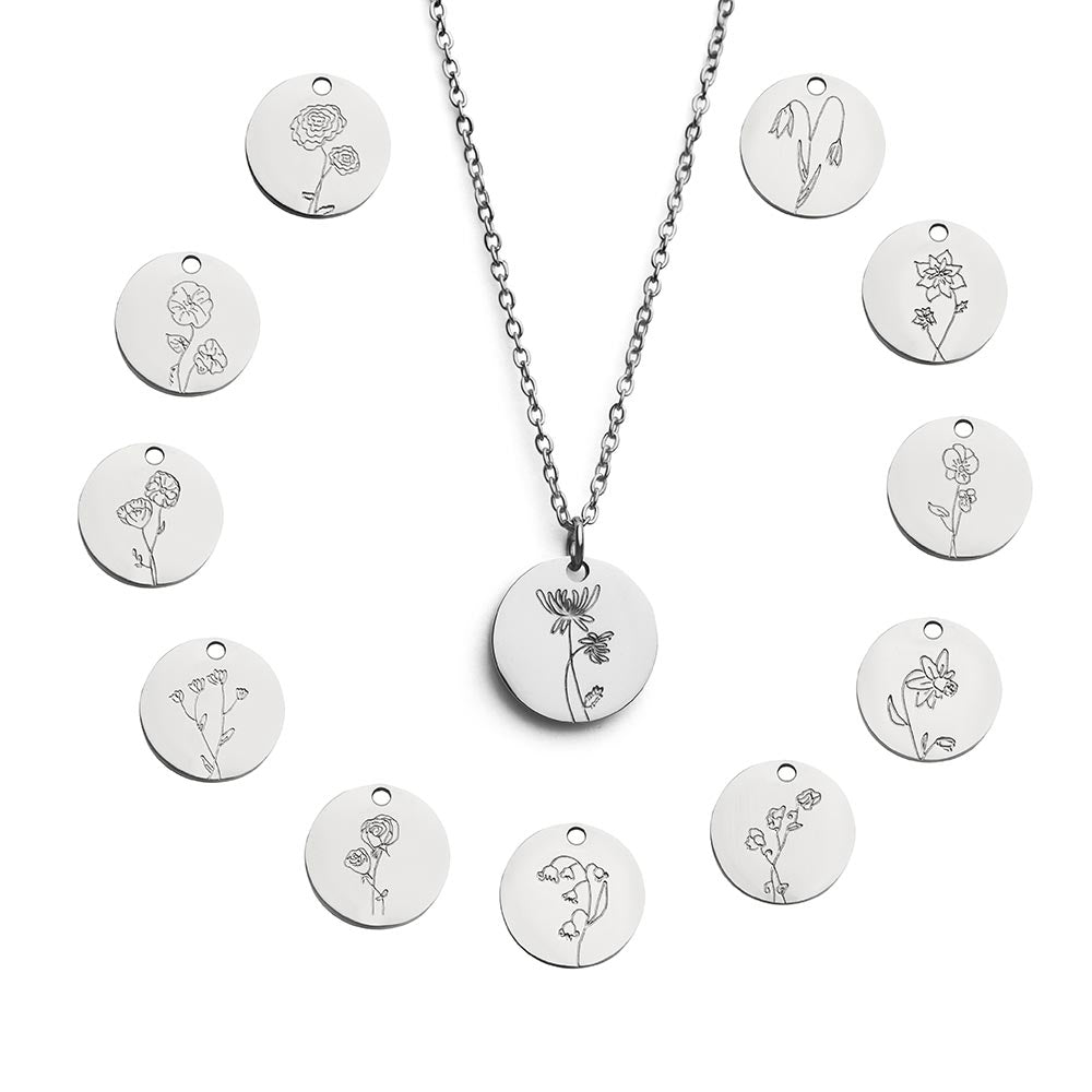 Geboortemaand Ketting - Geboortebloem RVS - Persoonlijke Ketting - Zilver