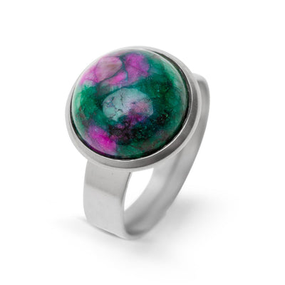 Zoisiet Robijn Ring - Cabochon Edelsteen - RVS - Daadkracht