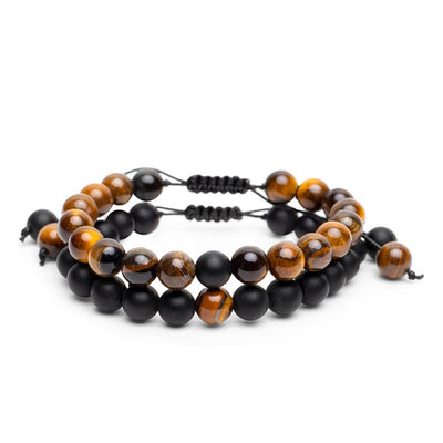 Set van 2 - Vriendschapsarmbanden - Onyx & Tijgeroog - Verstelbaar