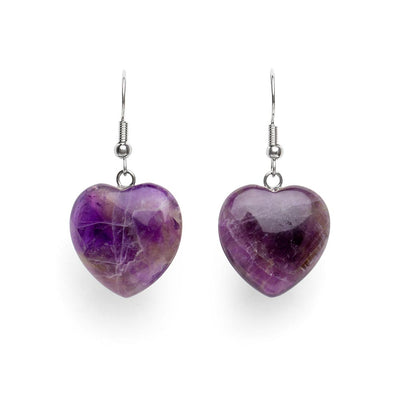 Amethist Hartje Oorhanger - Edelsteen Hart - RVS Oorbellen