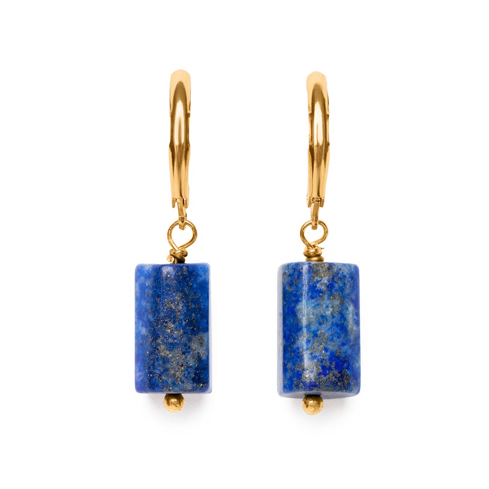 Lapis Lazuli Oorbellen - Edelsteen Oorhangers - RVS Goud - Wijsheid