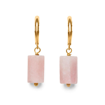 Andes Opaal Oorbellen - Roze Opaal - Edelsteen Oorhangers - RVS Goud - Levenslust