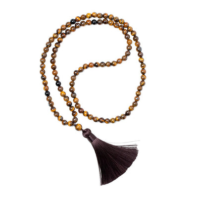 Tibetaanse Mala Ketting - Tijgeroog & Onyx - Kwastje