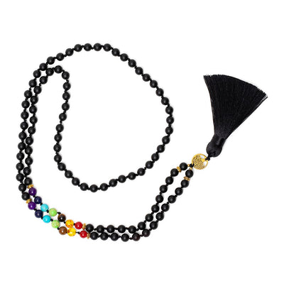 Chakra Mala - Frosted Onyx - Tree of Life Kwastje - Balans