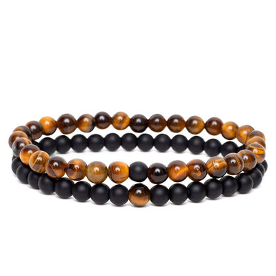 Set van 2 - Vriendschapsarmbanden - Onyx & Tijgeroog - Armbandenset