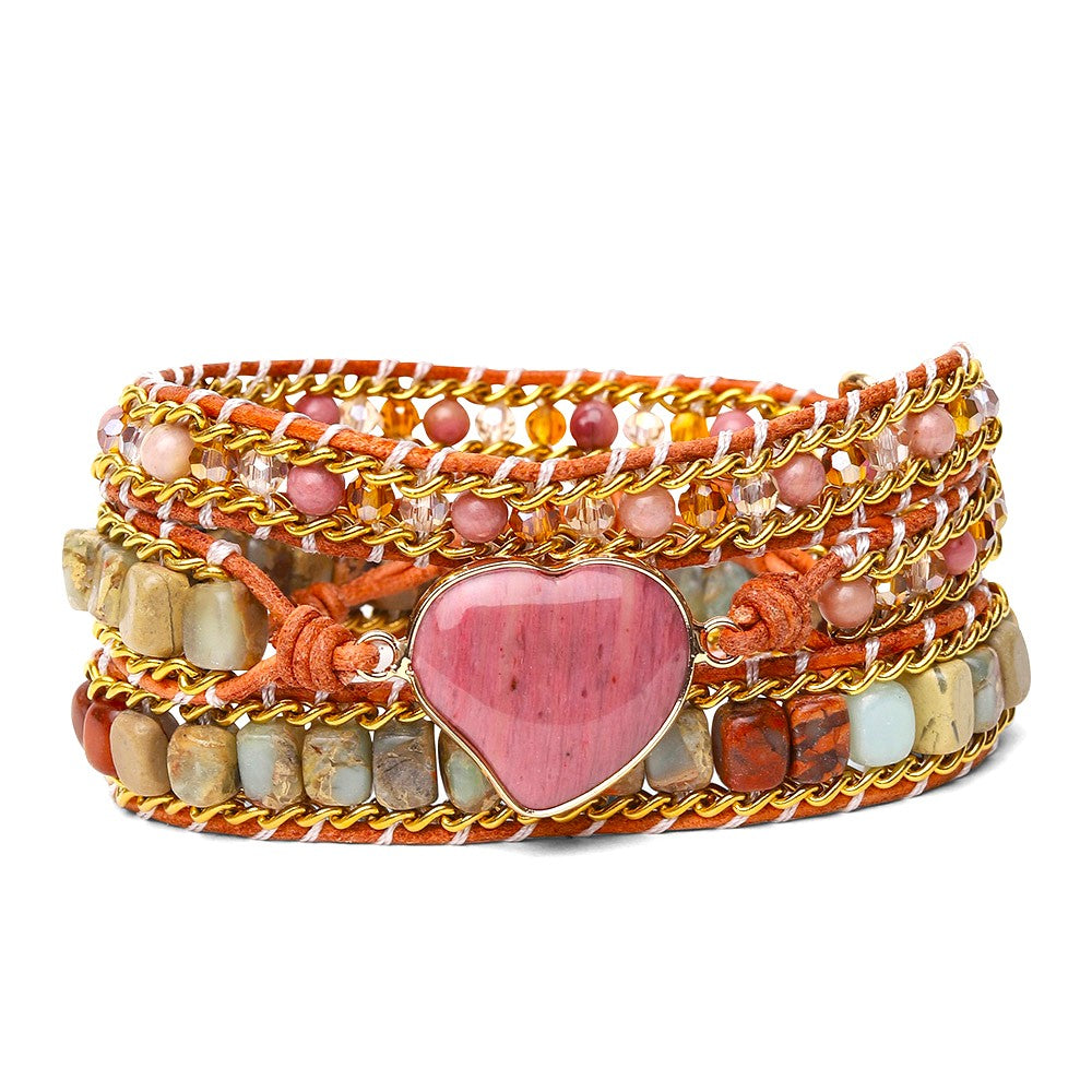 Rhodoniet Hart Wikkelarmband - Jaspis Aqua Terra