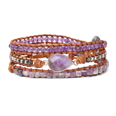 Wikkelarmband Amethist - Violet - Levensboom - Leer