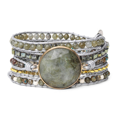 Labradoriet Wikkelarmband - Gefacetteerd - Jaspis - Verstelbaar