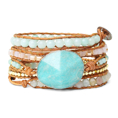 Amazoniet Wikkelarmband - India Agaat - Verstelbaar