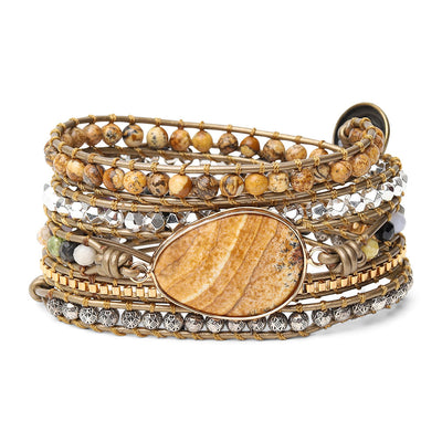 Jaspis Wikkelarmband - Natuurlijk Aards - Verstelbaar