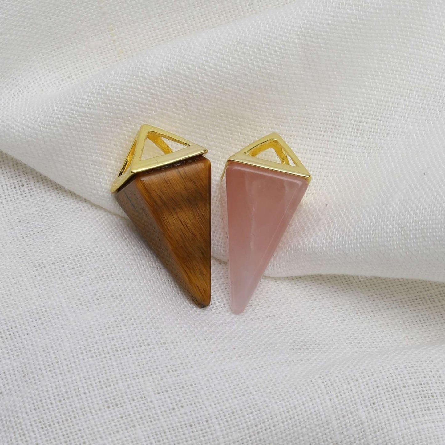 Rozenkwarts Hanger - Ketting Pendel - Gouden Piramide