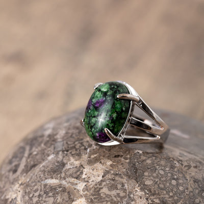 Zoisiet Robijn Ring - Cabochon Gezet - Edelsteen Ring - Wilskracht