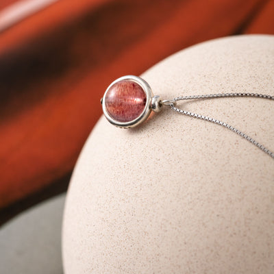 Aardbeienkwarts Ketting - Edelsteen Hanger - 925 Sterling Zilver - Vreugde