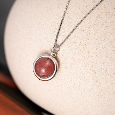 Aardbeienkwarts Ketting - Edelsteen Hanger - 925 Sterling Zilver - Vreugde