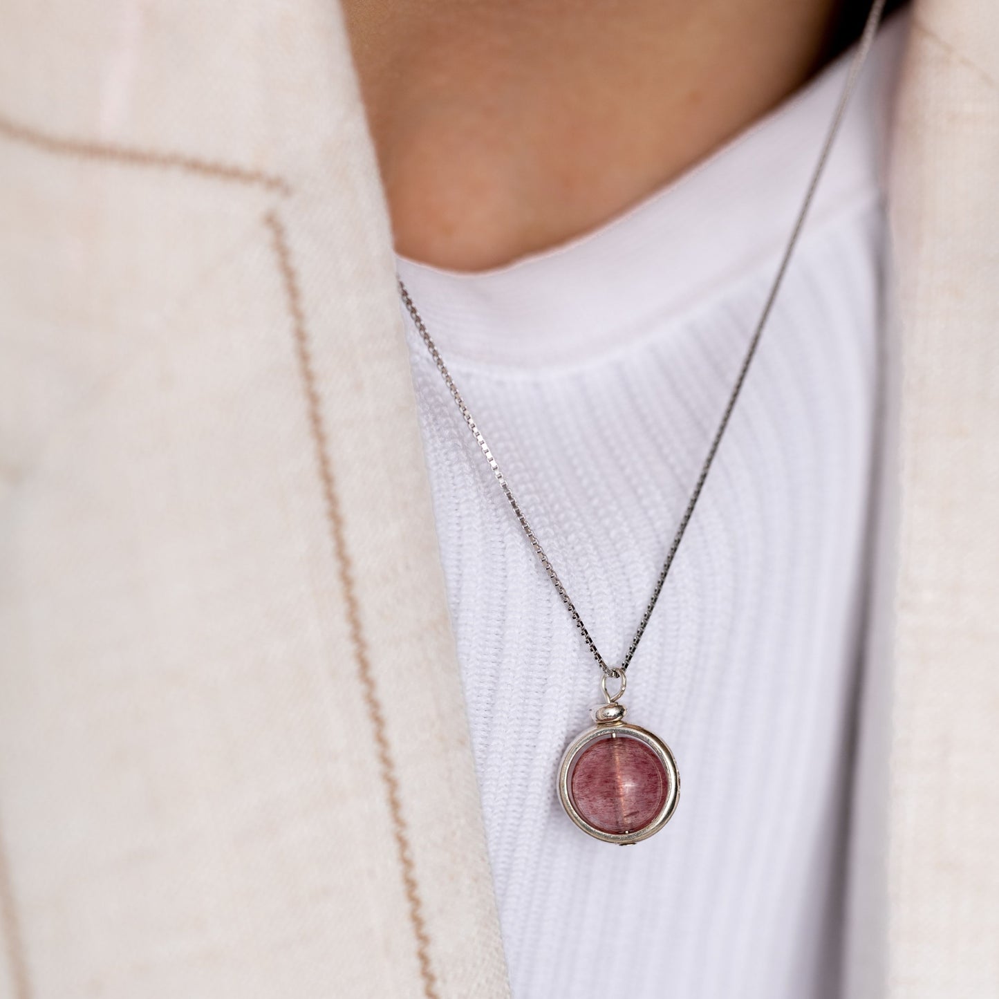 Aardbeienkwarts Ketting - Edelsteen Hanger - 925 Sterling Zilver - Vreugde