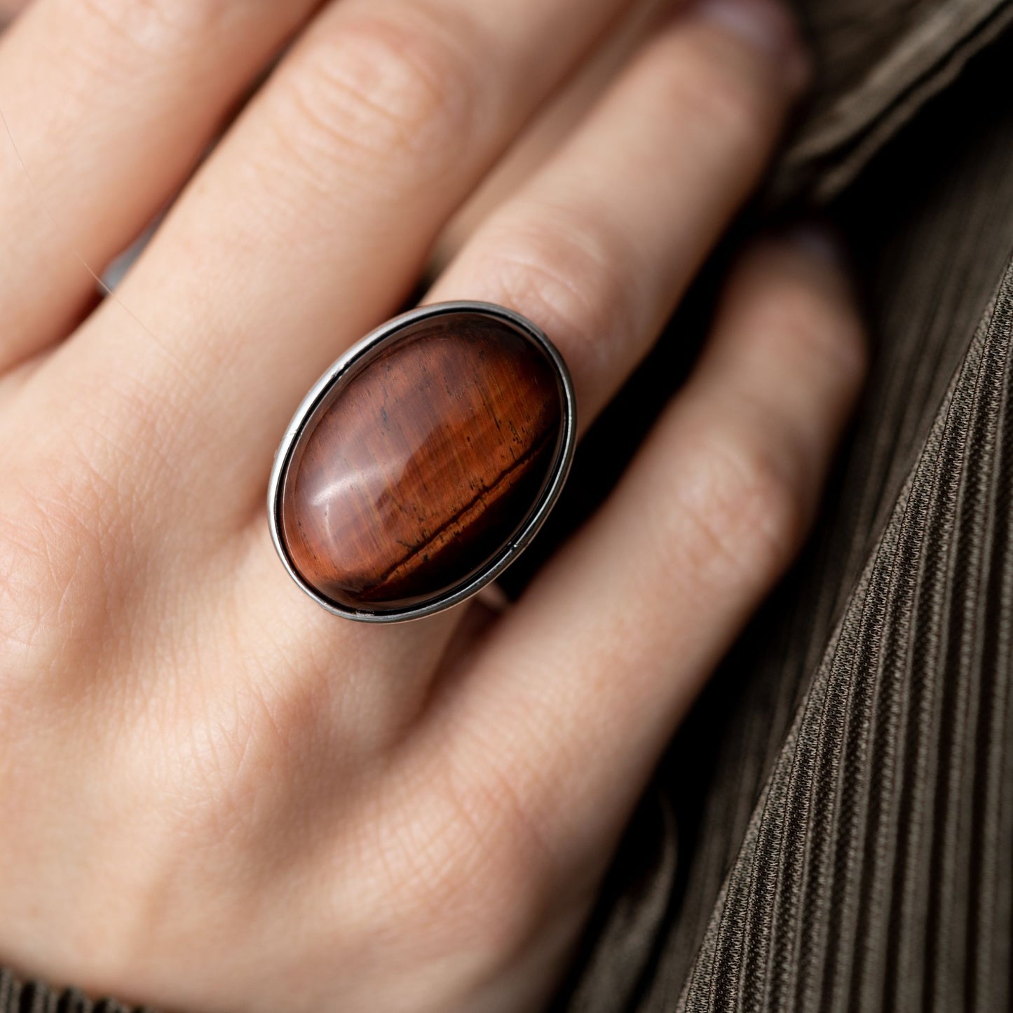 Rode Tijgeroog Ring - Cabochon Edelsteen - Doelgerichtheid