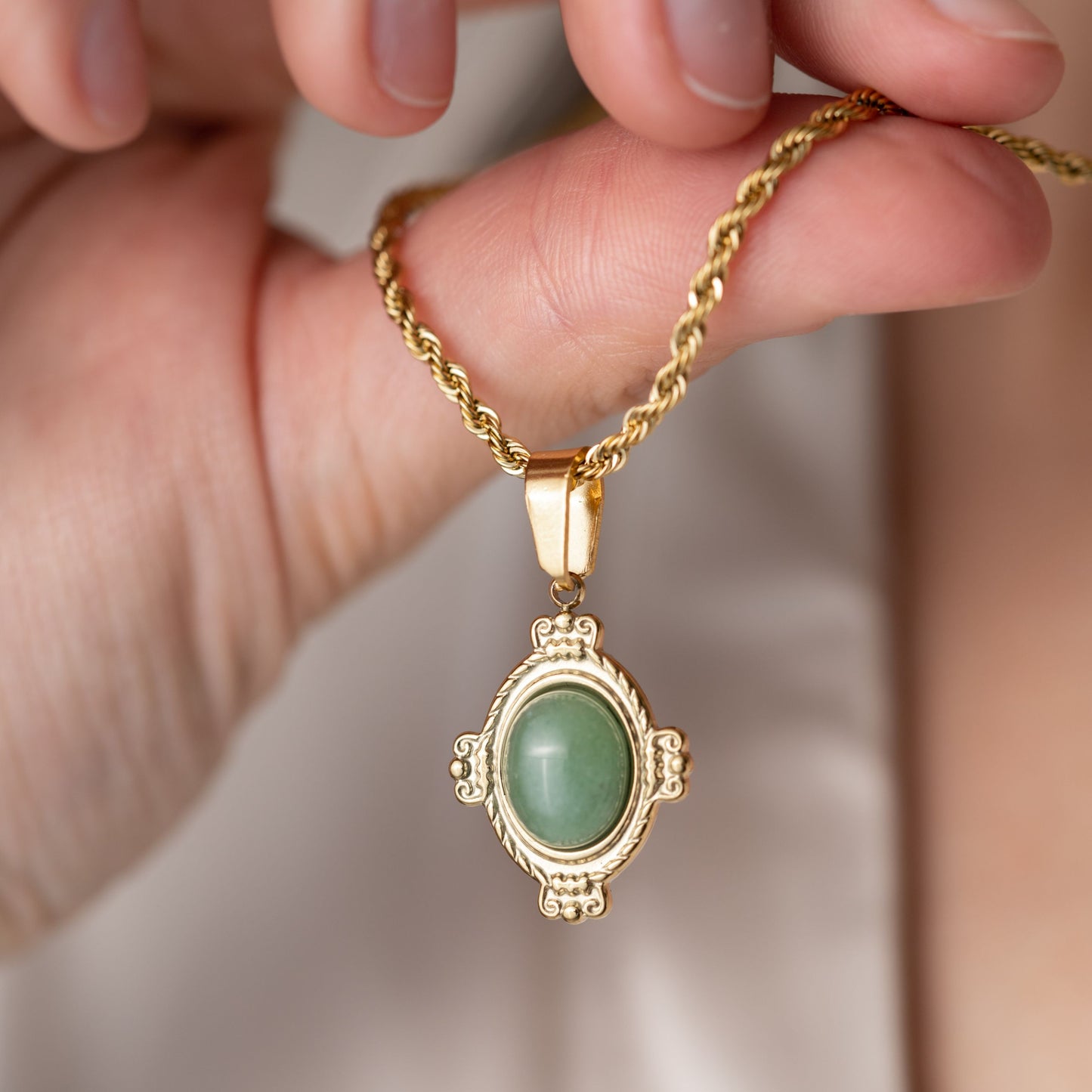 Aventurijn Ketting Retro - Cabochon Geslepen - Edelsteen Ketting