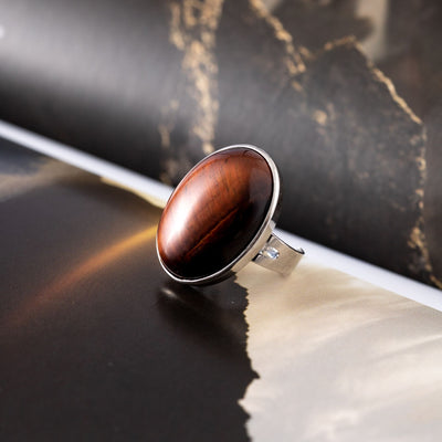 Rode Tijgeroog Ring - Cabochon Edelsteen - Doelgerichtheid