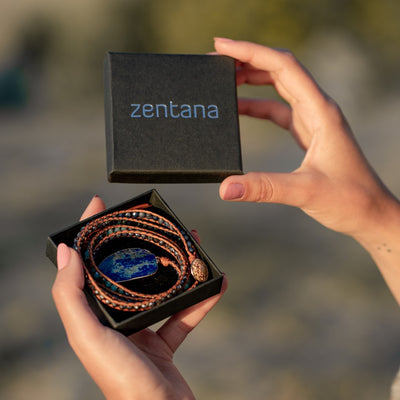 Wikkelarmband Leer - Lapis Lazuli & Sodaliet - Grof Geslepen - Wijsheid