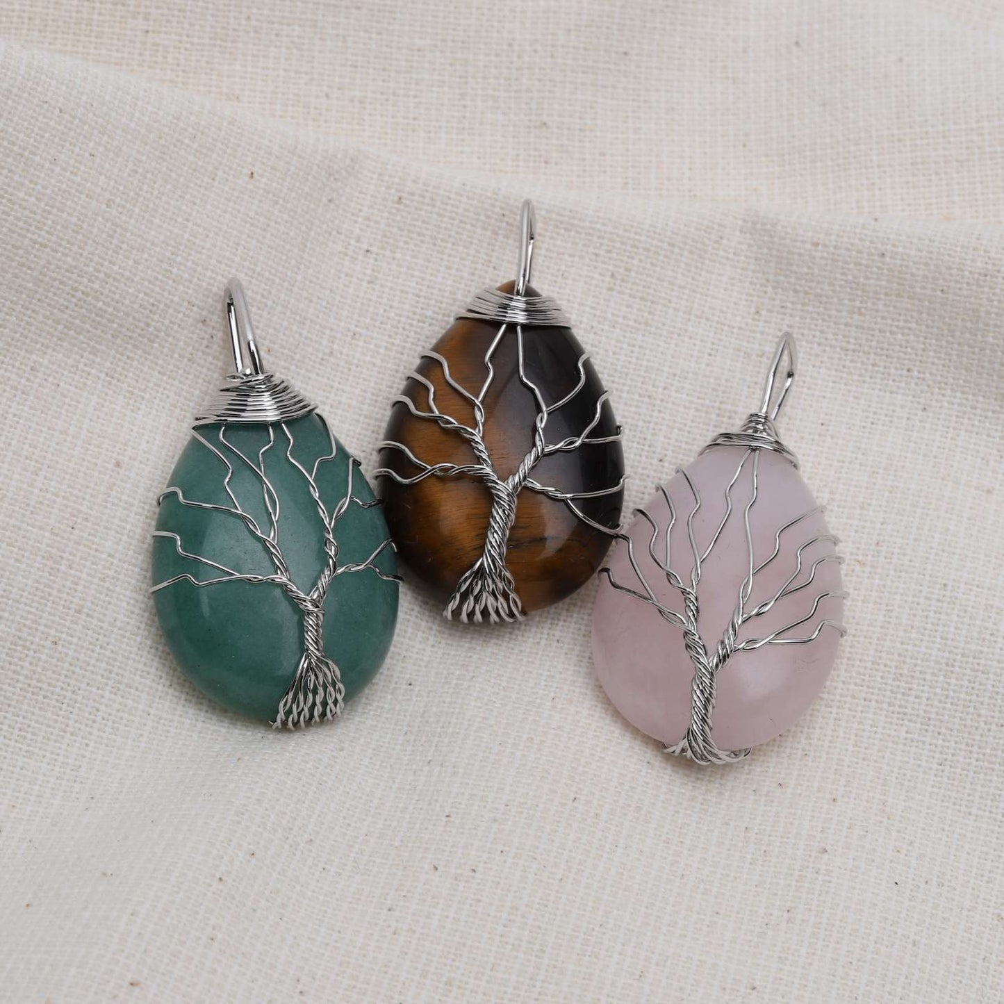 Rozenkwarts Hanger - Tree Of Life - Druppelvormige Edelsteenhanger - Schoonheid