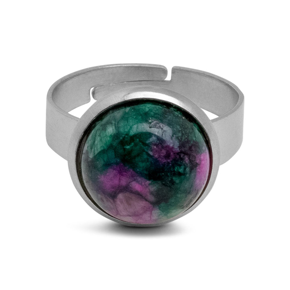 Zoisiet Robijn Ring - Cabochon Edelsteen - RVS - Daadkracht