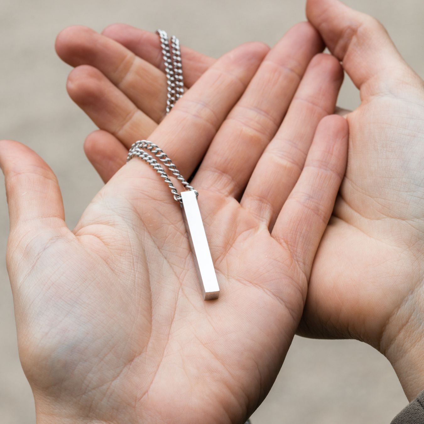 Minimalistische Ketting - Staaf Kubus Hanger - RVS - Zilver