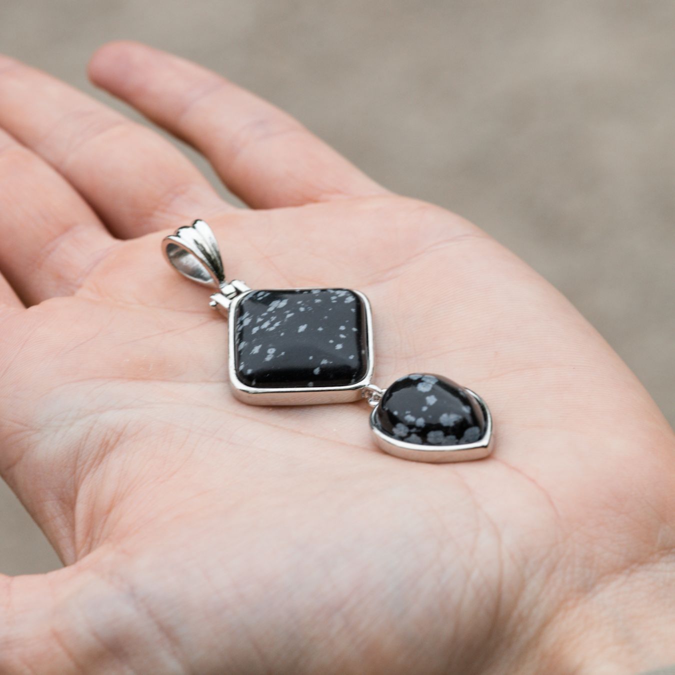 Obsidiaan Hanger - Sneeuwvlok Obsidiaan Dubbelhanger - Druppel - Eerlijkheid