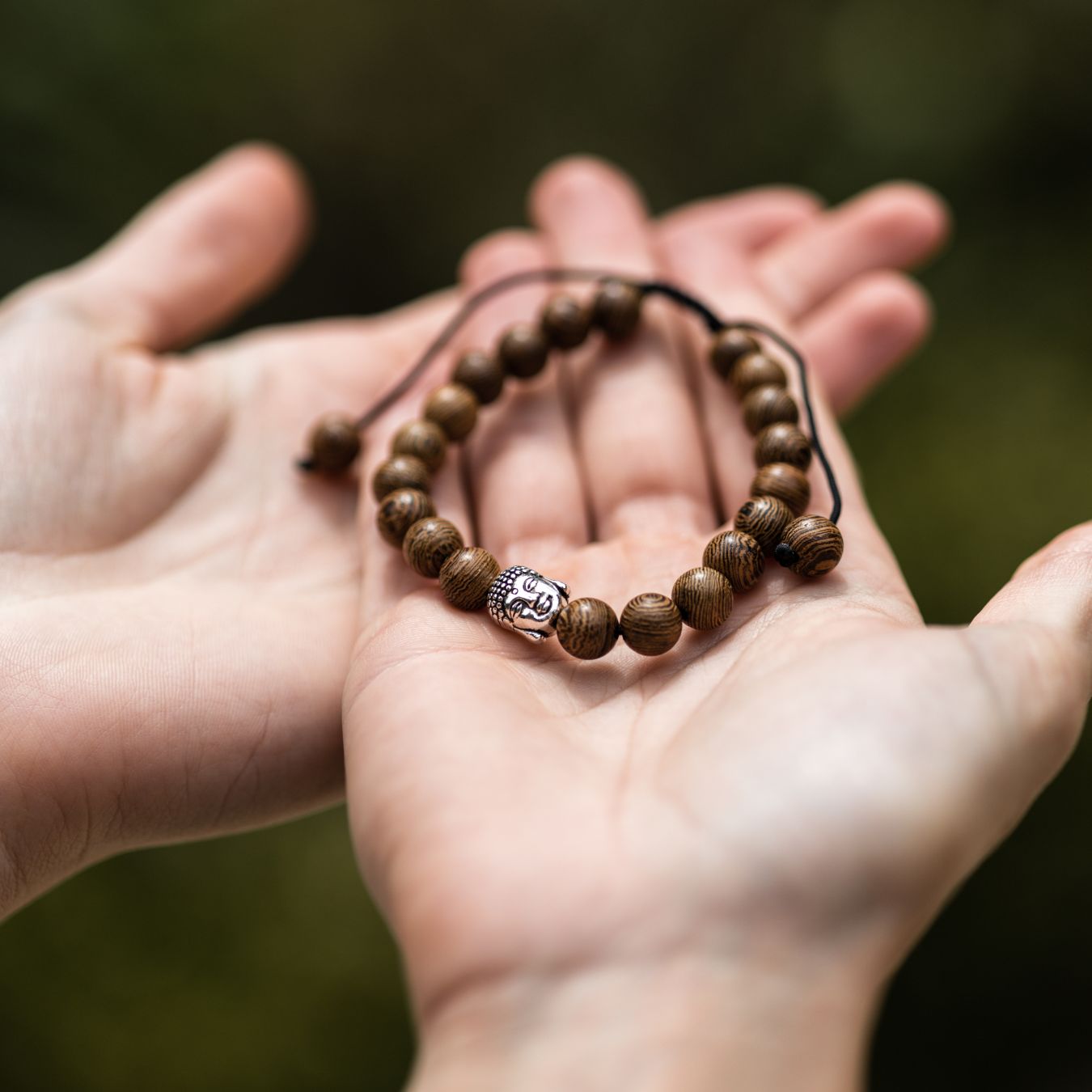 Boeddha Armband - Wengé Hout & Buddha - Verstelbaar