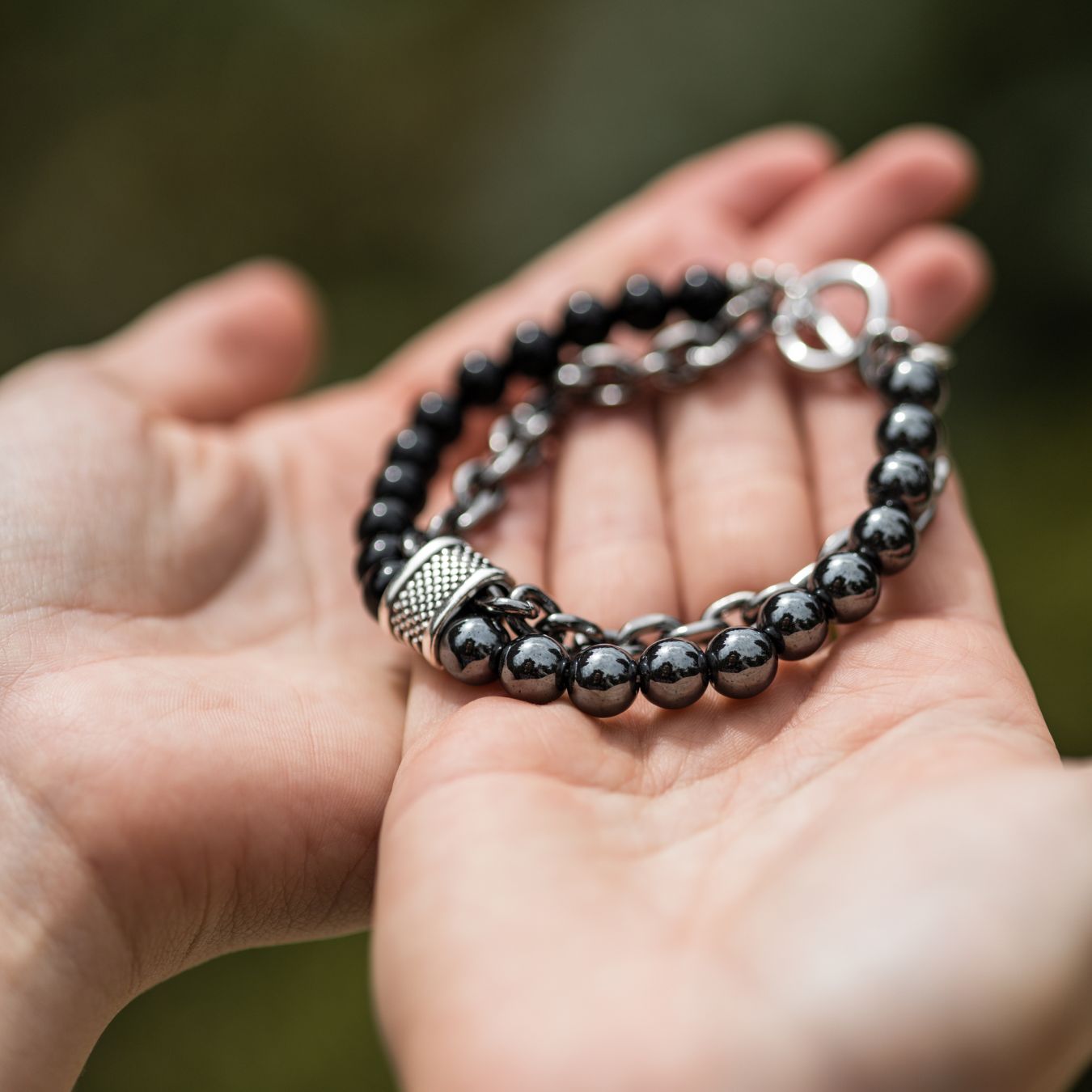 Balans Armband - Hematiet & Onyx - RVS Schakelarmband