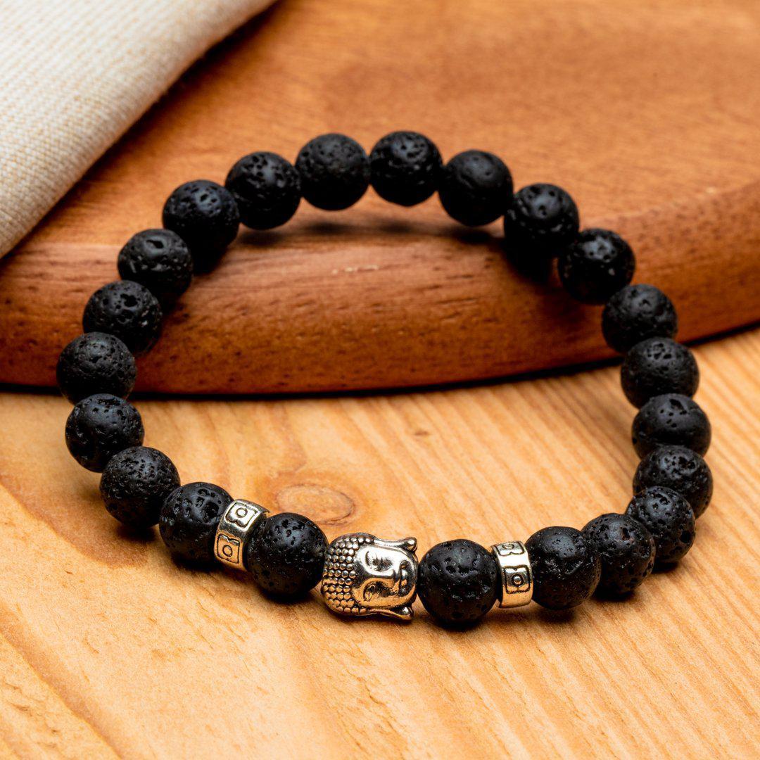 Boeddha Armband - Lavasteen Zilverkleurig - Doorzetten-Boeddha armband-Zentana