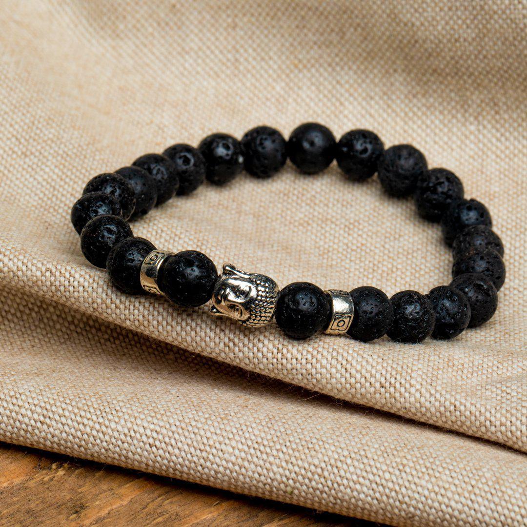 Boeddha Armband - Lavasteen Zilverkleurig - Doorzetten-Boeddha armband-Zentana