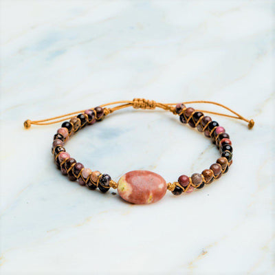 Bohemian Armband - Rhodoniet - Ovaal Geslepen - Verstelbaar - Zelfliefde-Bohemian armband-Zentana
