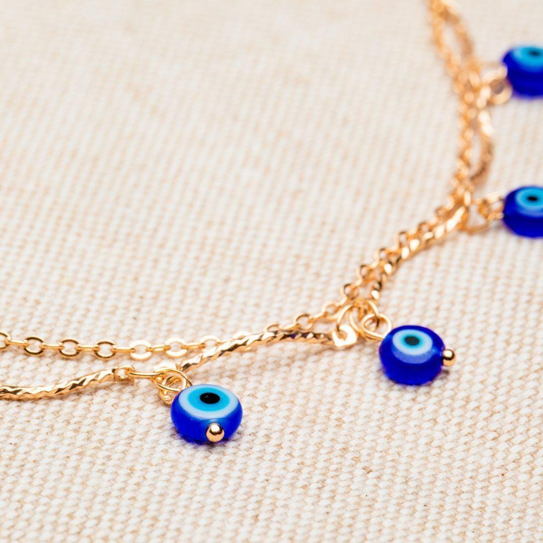 Enkelbandje - Voetenbandje Bedeltjes - Voetsieraad Boze Oogjes Blauw - Bescherming-Enkelbandje Boze Oog-Zentana