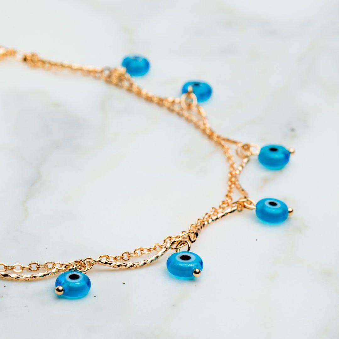 Enkelbandje - Voetenbandje Bedeltjes - Voetsieraad Boze Oogjes Oceaanblauw - Bescherming-Enkelbandje Boze Oog-Zentana