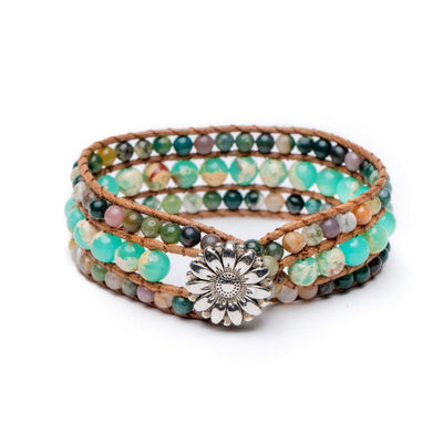 Jaspis & Agaat Armband - Gelaagde Imperial Jaspis & India Agaat - Fantasie-Armband zonnebloem-Zentana