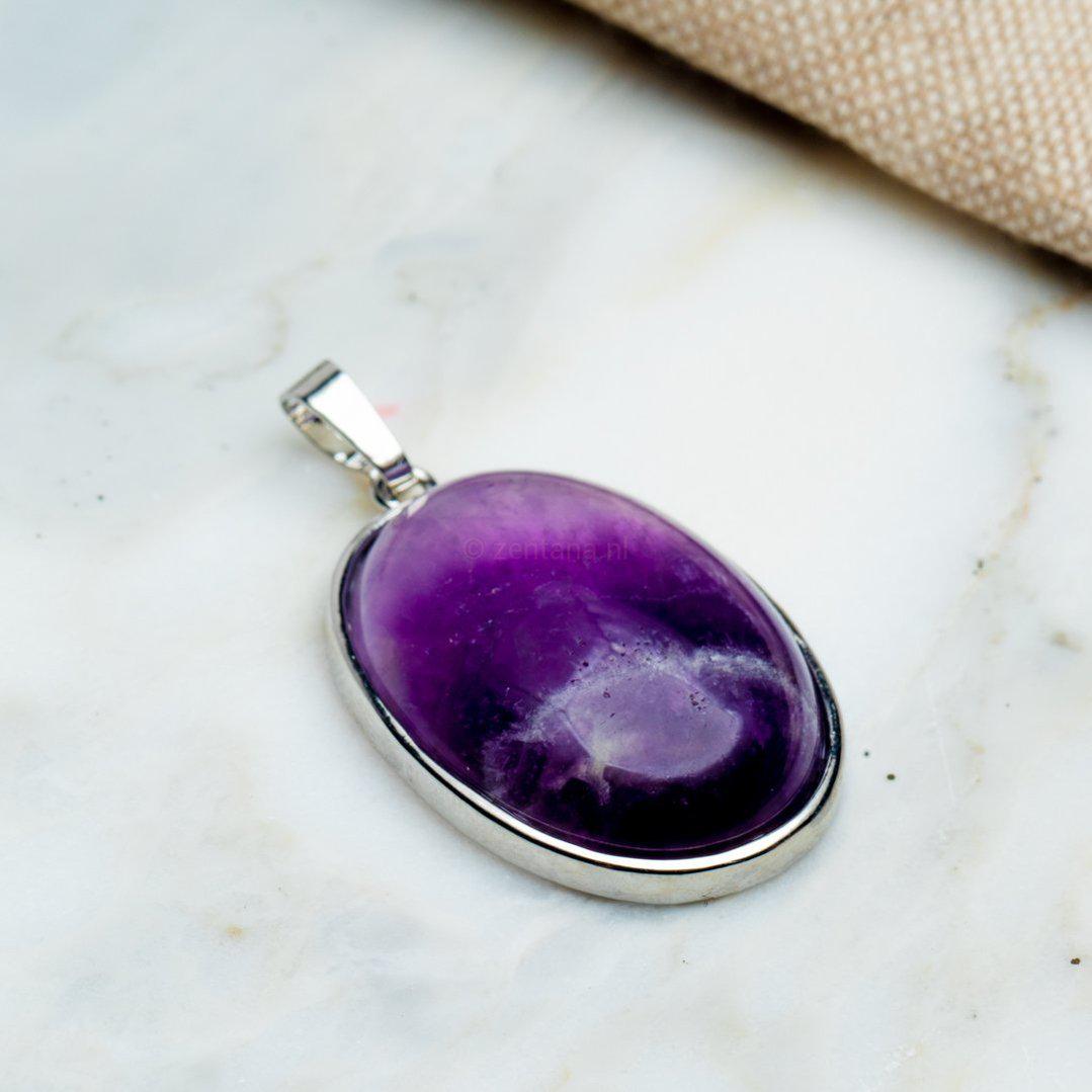 Ketting Hanger - Ovaal Geslepen Amethist Hanger - Edelsteen Bedeltje - Intuïtie-Ovale hanger amethist-Zentana