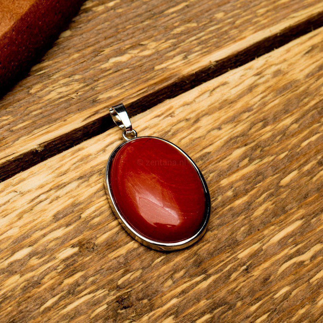 Ketting Hanger - Ovaal Geslepen Jaspis Hanger - Edelsteen Bedeltje - Positiviteit-Ovale hanger jaspis-Zentana