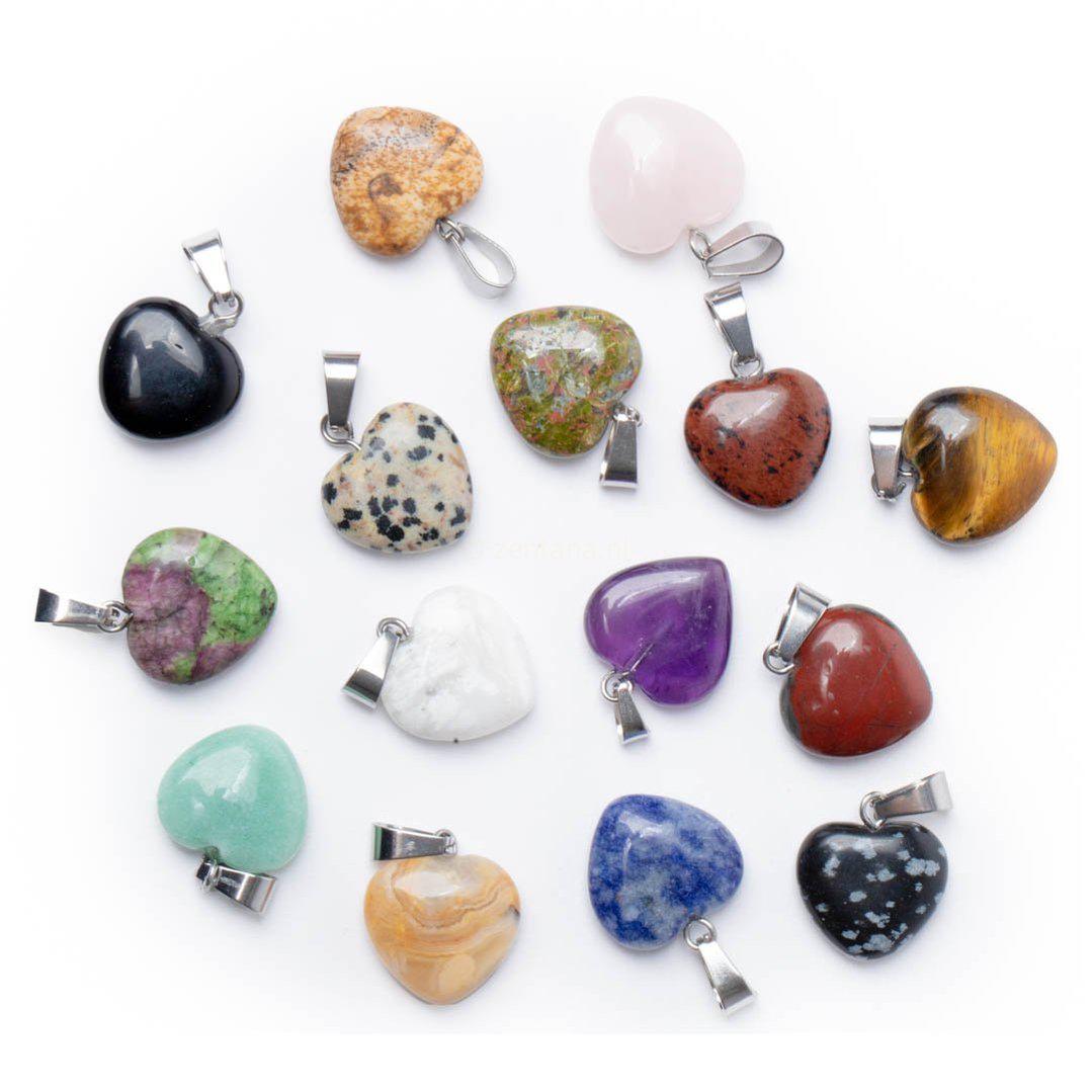 Ketting Hangers - Set van 15 - Gemixte Edelstenen - Hartjesvorm - Gelukshangers-Set hartjes hangers-Zentana