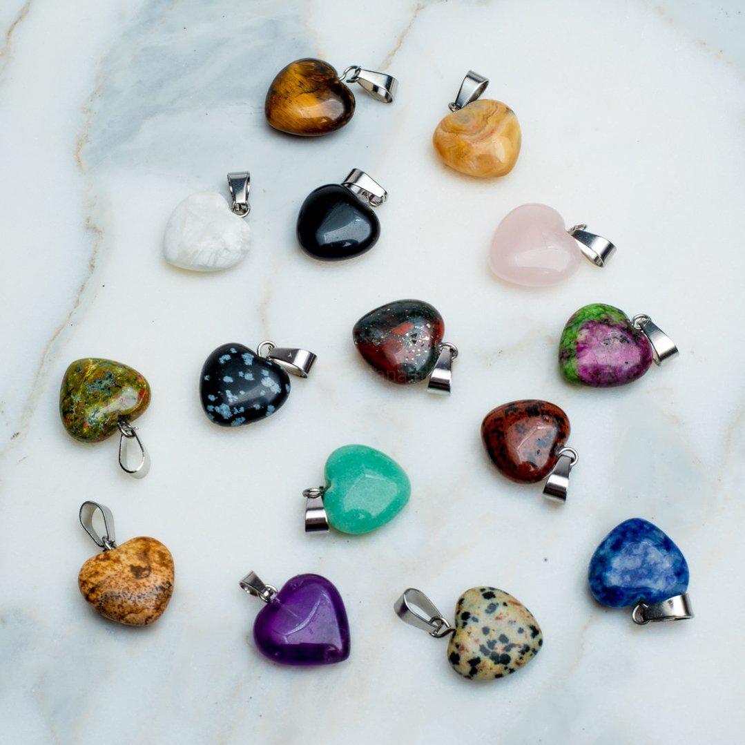 Ketting Hangers - Set van 15 - Gemixte Edelstenen - Hartjesvorm - Gelukshangers-Set hartjes hangers-Zentana