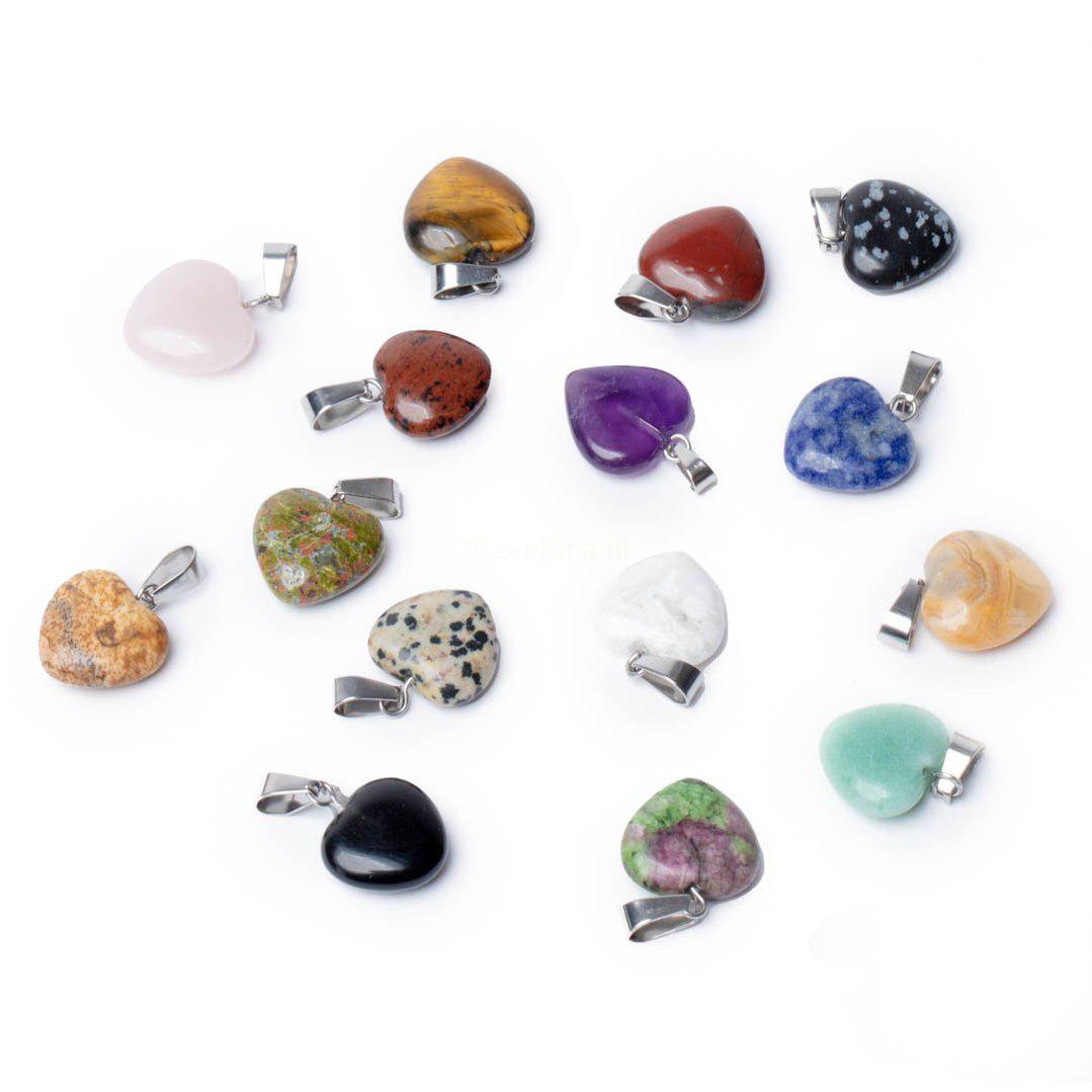 Ketting Hangers - Set van 15 - Gemixte Edelstenen - Hartjesvorm - Gelukshangers-Set hartjes hangers-Zentana