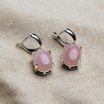 Oorhangers Rozenkwarts - Oorbellen Edelsteen - Cabuchon - Liefdessteen-Oorhangers rozenkwarts-Zentana