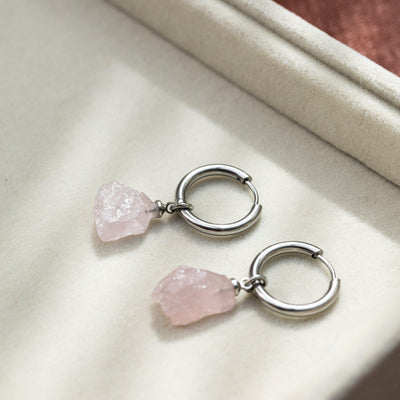 Oorhangers Ruw Rozenkwarts - Oorringen Edelsteen Hanger - Liefdessteen-Oorhangers rozenkwarts-Zentana