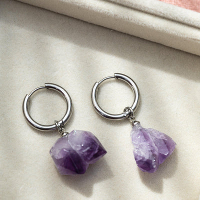 Oorhangers Ruwe Amethist - Oorringen Edelsteen Hanger - Intuïtie-Oorhangers amethist-Zentana