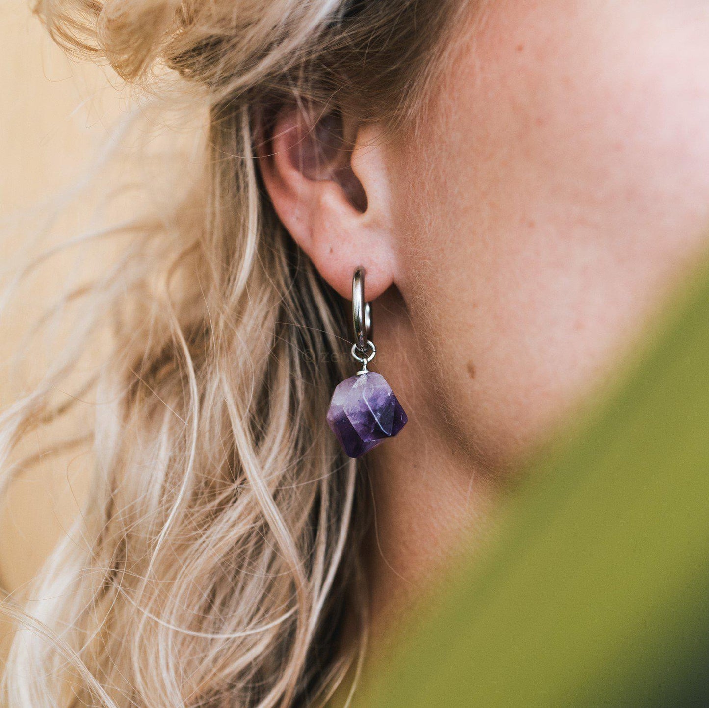 Oorhangers Ruwe Amethist - Oorringen Edelsteen Hanger - Intuïtie-Oorhangers amethist-Zentana