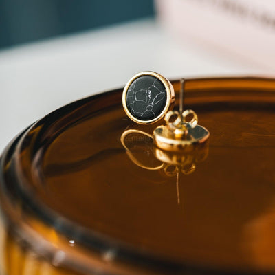 Oorknopjes - Ronde Oorbellen Zwarte Jaspis - Oorstekers Edelsteen - Balans-Oorknopjes jaspis-Zentana