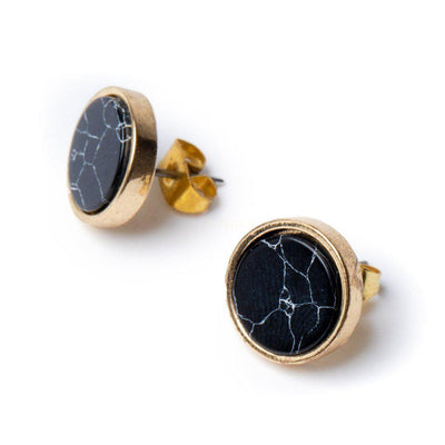 Oorknopjes - Ronde Oorbellen Zwarte Jaspis - Oorstekers Edelsteen - Balans-Oorknopjes jaspis-Zentana