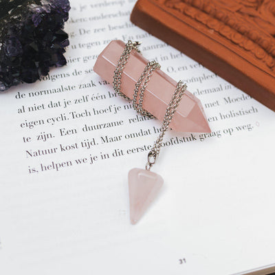Pendelketting - Rozenkwarts Pendel - Ketting & Edelsteen Hanger - Inzicht-Pendel ketting rozenkwarts-Zentana