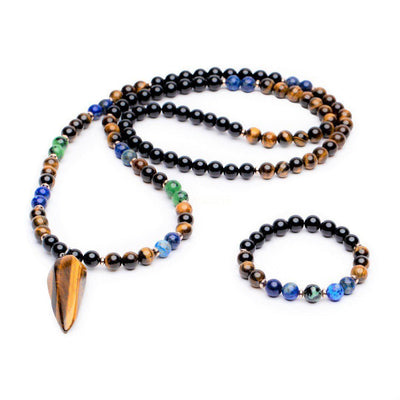 Set van 2 - Mala + Armband - Handgemaakte Ketting & Armband - Tijgeroog - Intuïtie-Mala ketting + armband-Zentana