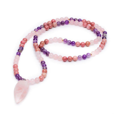 Tibetaanse Mala Edelstenen - Handgemaakte Ketting - Rozenkwarts - Zelfliefde-Mala ketting rozenkwarts-Zentana